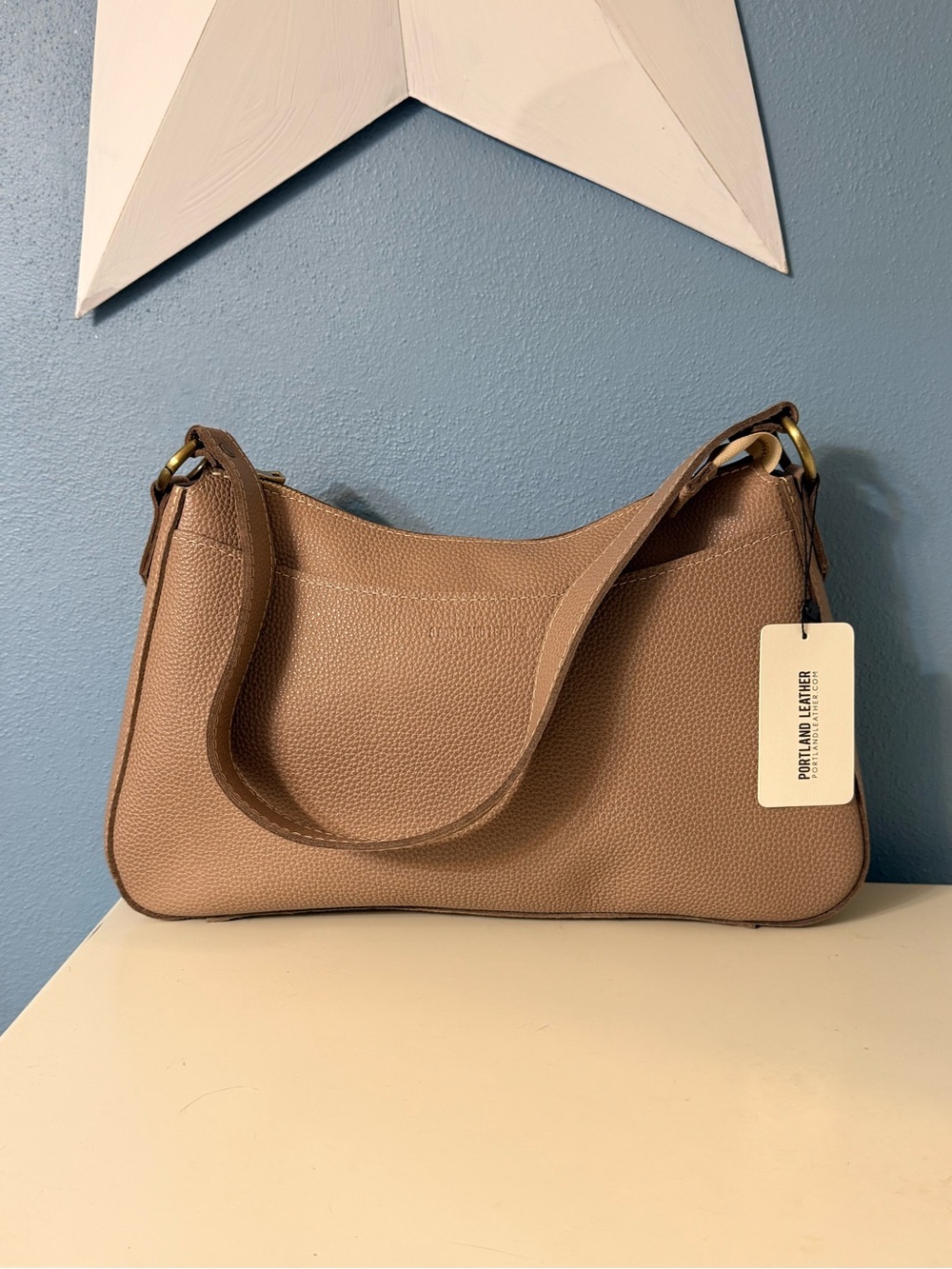 Portland Leather Lucy bag Taupe Pebbled Shoulder Bag with Gold Hardware
